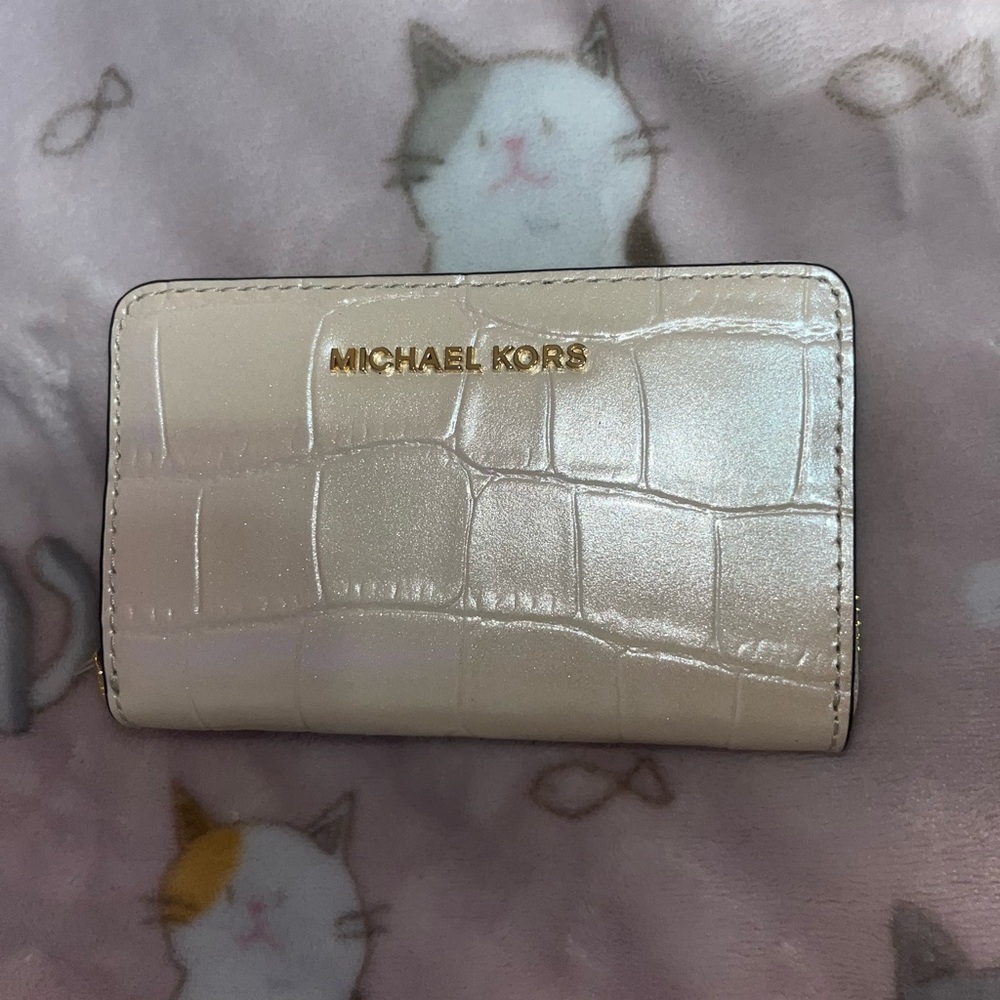Michael Kors Ivory Croc-Embossed Card Holder